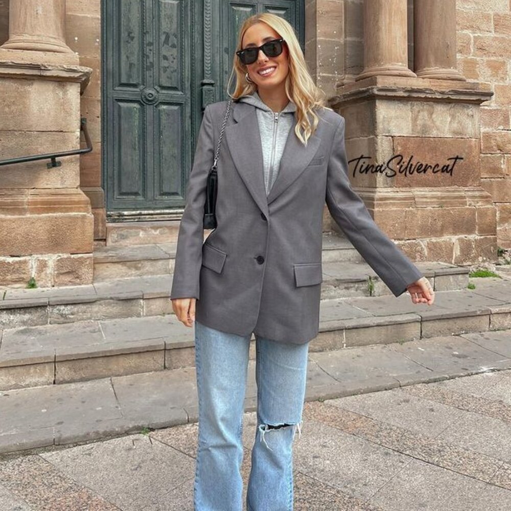 BLOGGER'S FAVE! Zara Hooded Blazer Gray NWT - Picture 7 of 14